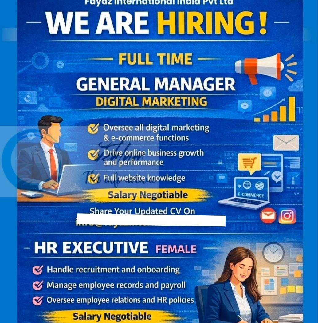 Fayaz International India Pvt Ltd Srinagar General Manager HR Executive job opportunities 2026