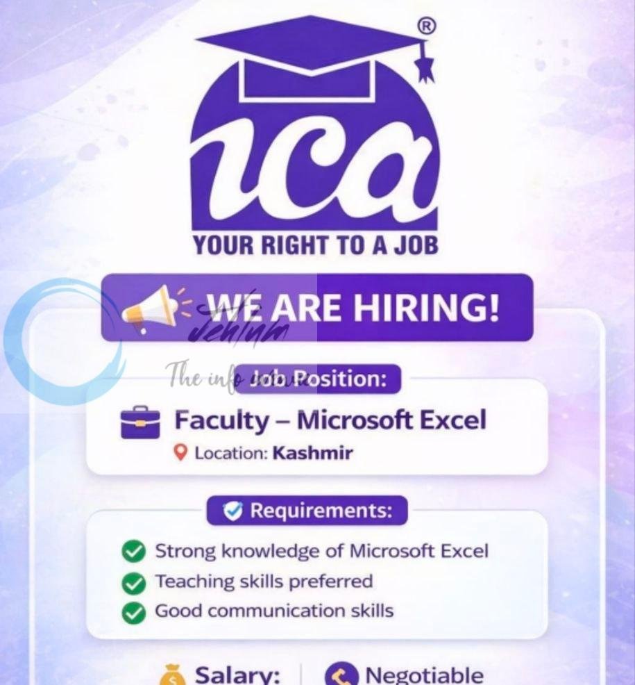 ICA Kashmir Faculty Microsoft Excel job opportunities notice 2026