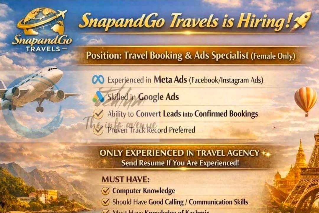 Snap and Go Travels Travel Booking Ads Specialist Srinagar job opportunities 2026
