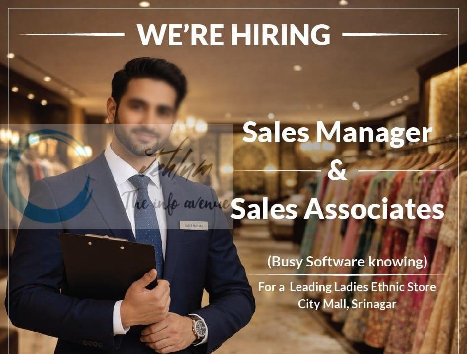 The Global Attire Srinagar City Mall Sales Manager Sales Associates job opportunities 2026