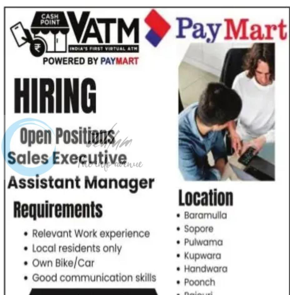 VATM PayMart Sales Executive Assistant Manager Baramulla job opportunities 2026