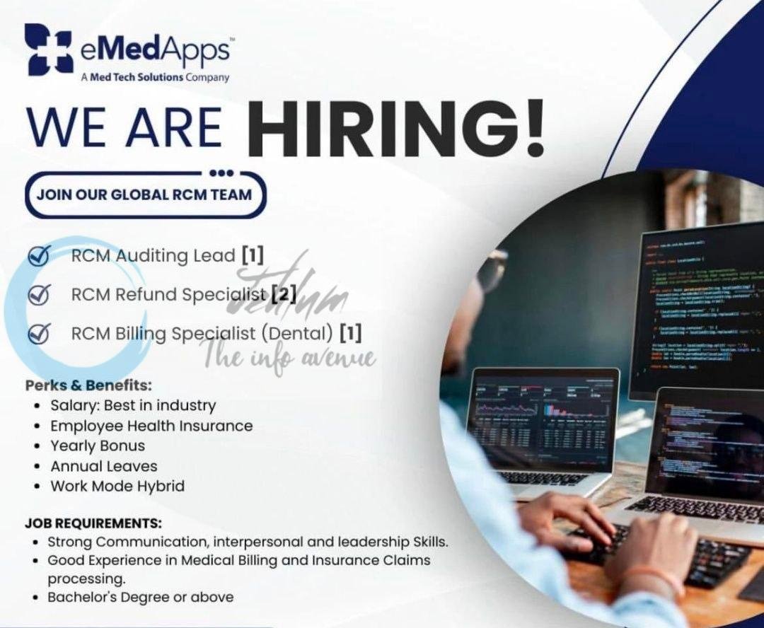 eMedApps RCM Srinagar Auditing Lead Refund Specialist Billing Specialist job opportunities 2026