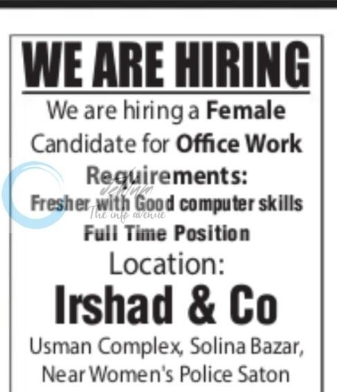 Irshad and Co Solina Bazar Office Work job opportunities 2026