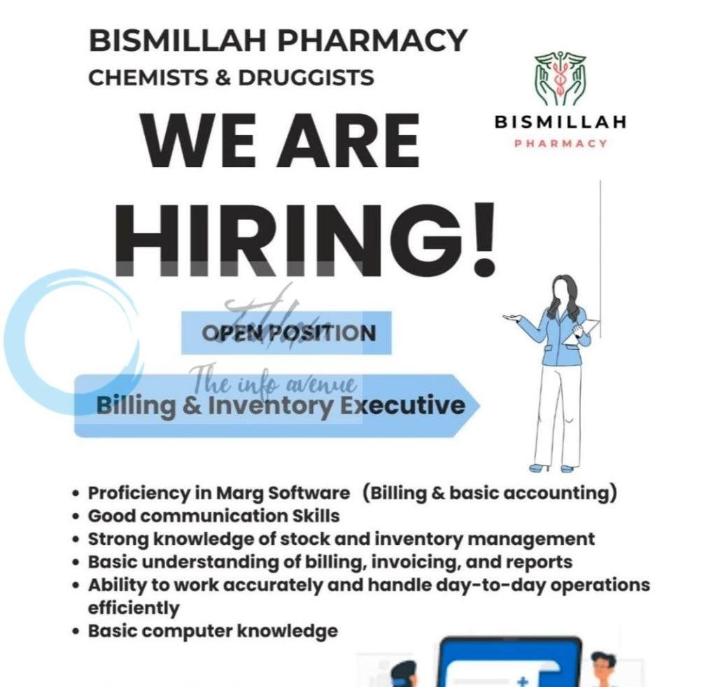 Bismillah Pharmacy Srinagar Billing and Inventory Executive job opportunities 2026