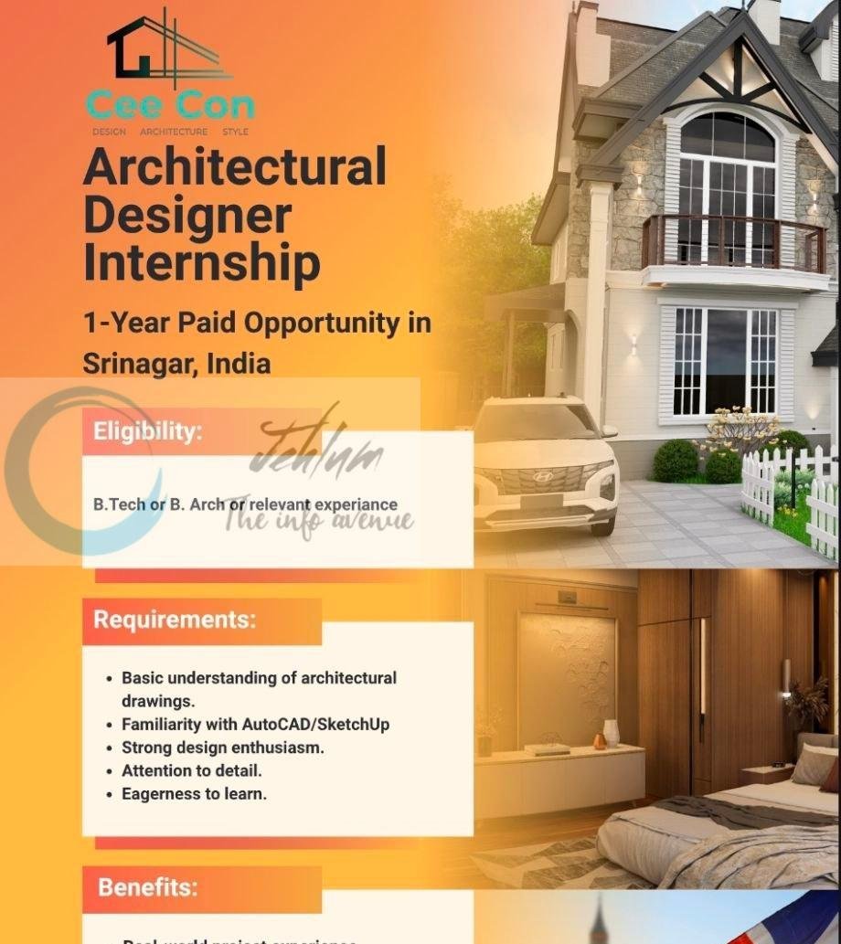Cee Con Construction Consultants srinagar 1-year paid Architectural Designer Internship opportunities notice 2026