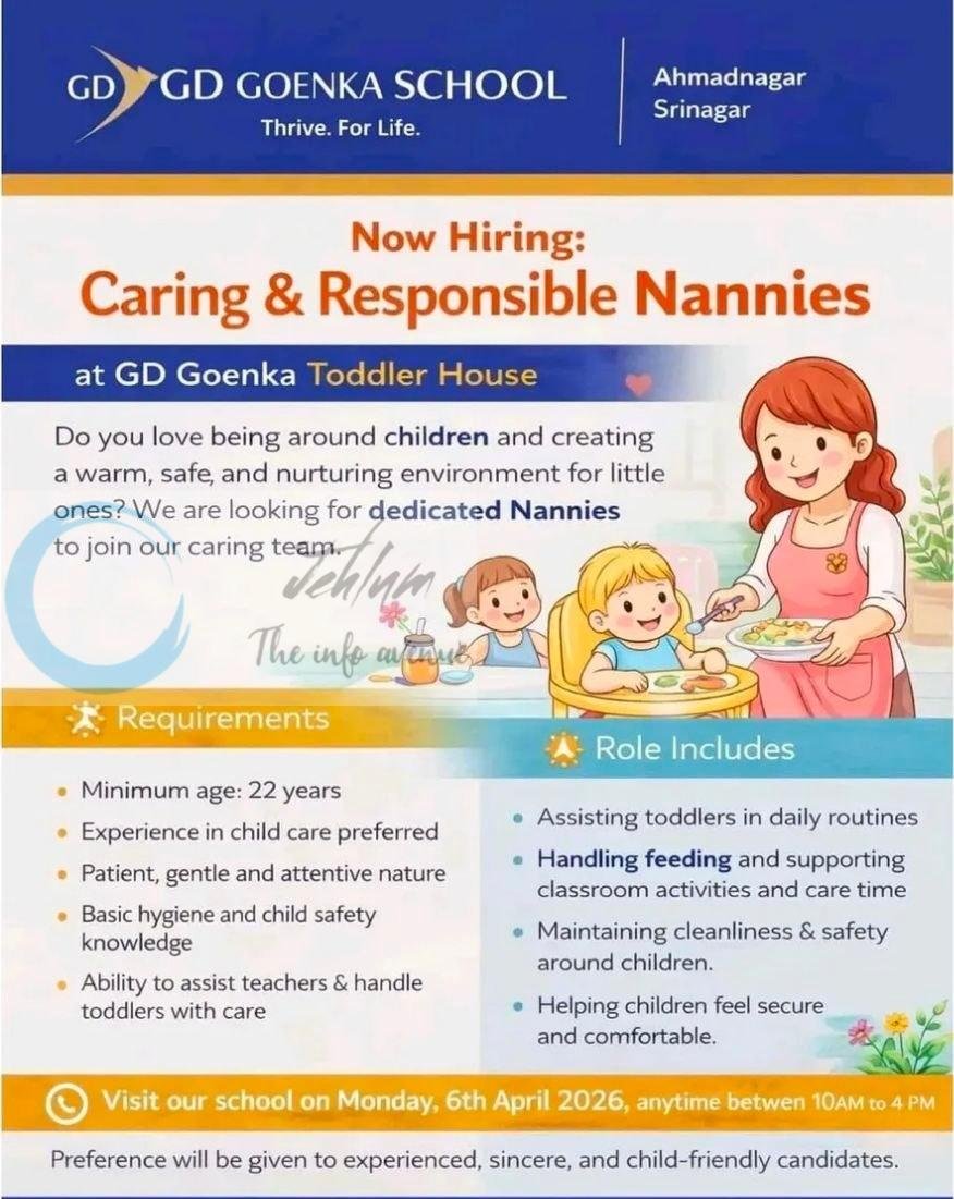 GD Goenka School Ahmadnagar Srinagar Nannies job opportunities 2026