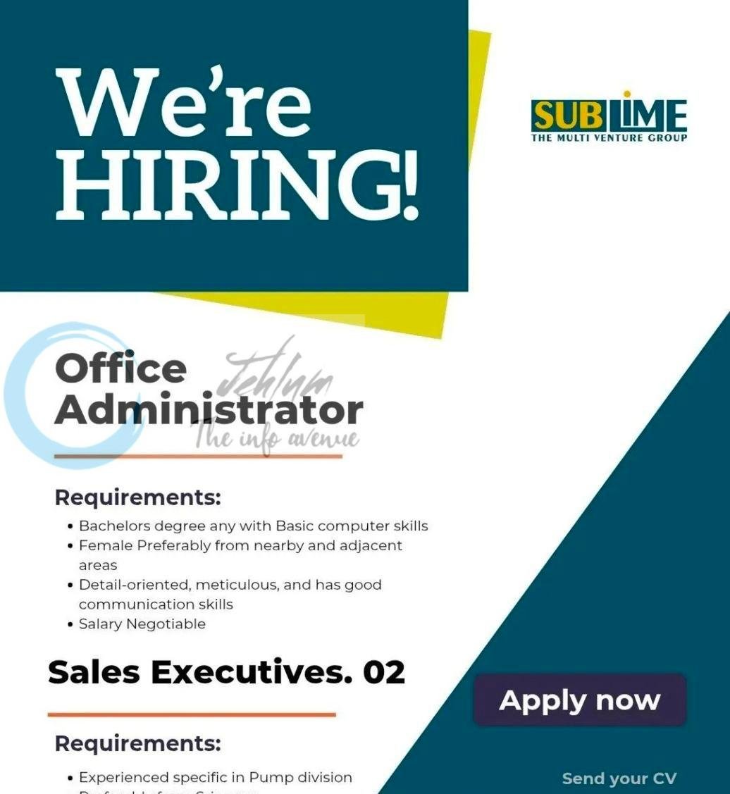 Sublime The Multi Venture Group Srinagar Office Administrator Sales Executives job opportunities 2026