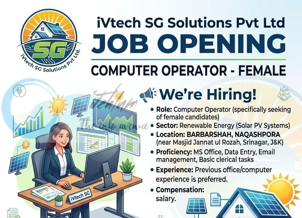 iVtech SG Solutions Pvt Ltd Computer Operator Srinagar 2026