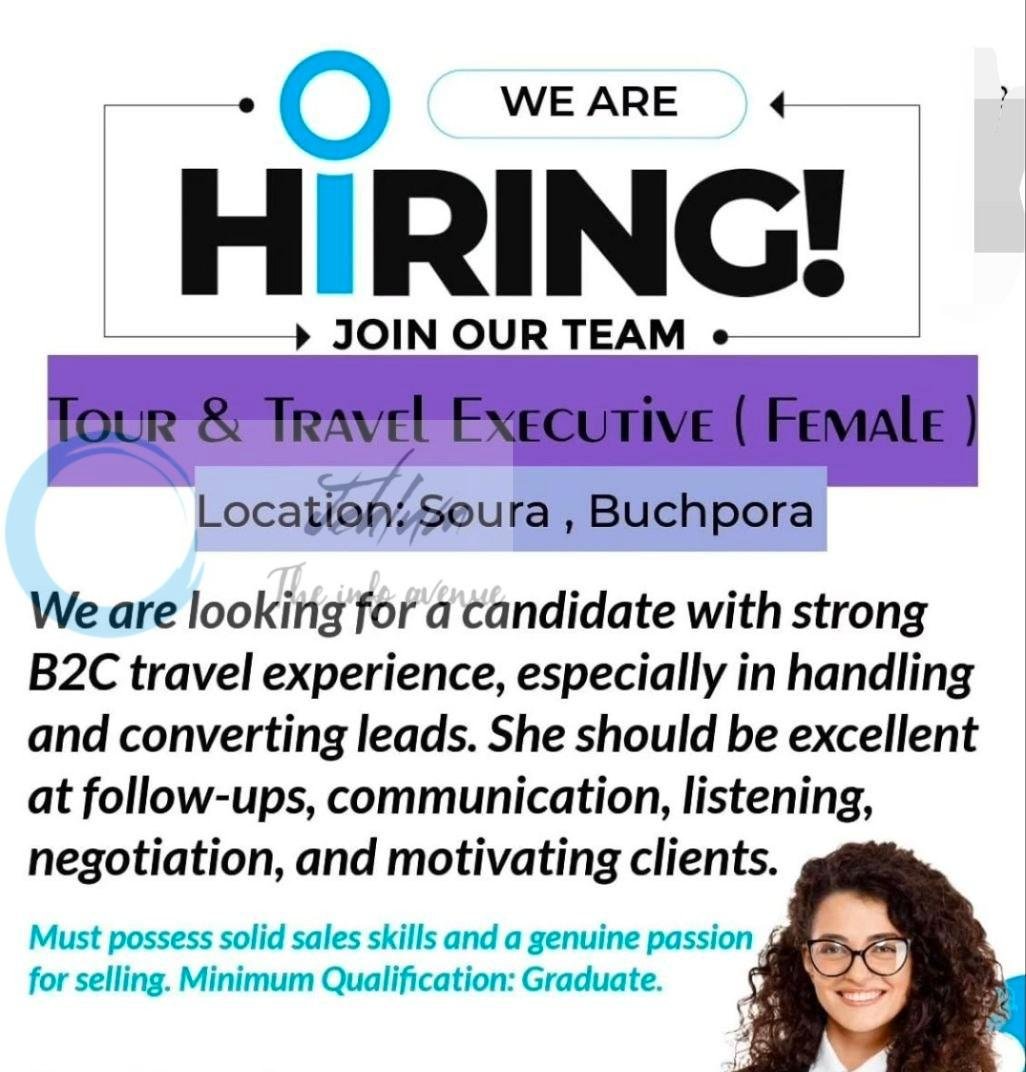 Tour & Travel Executive Srinagar Soura Buchpora Female Graduate 2026