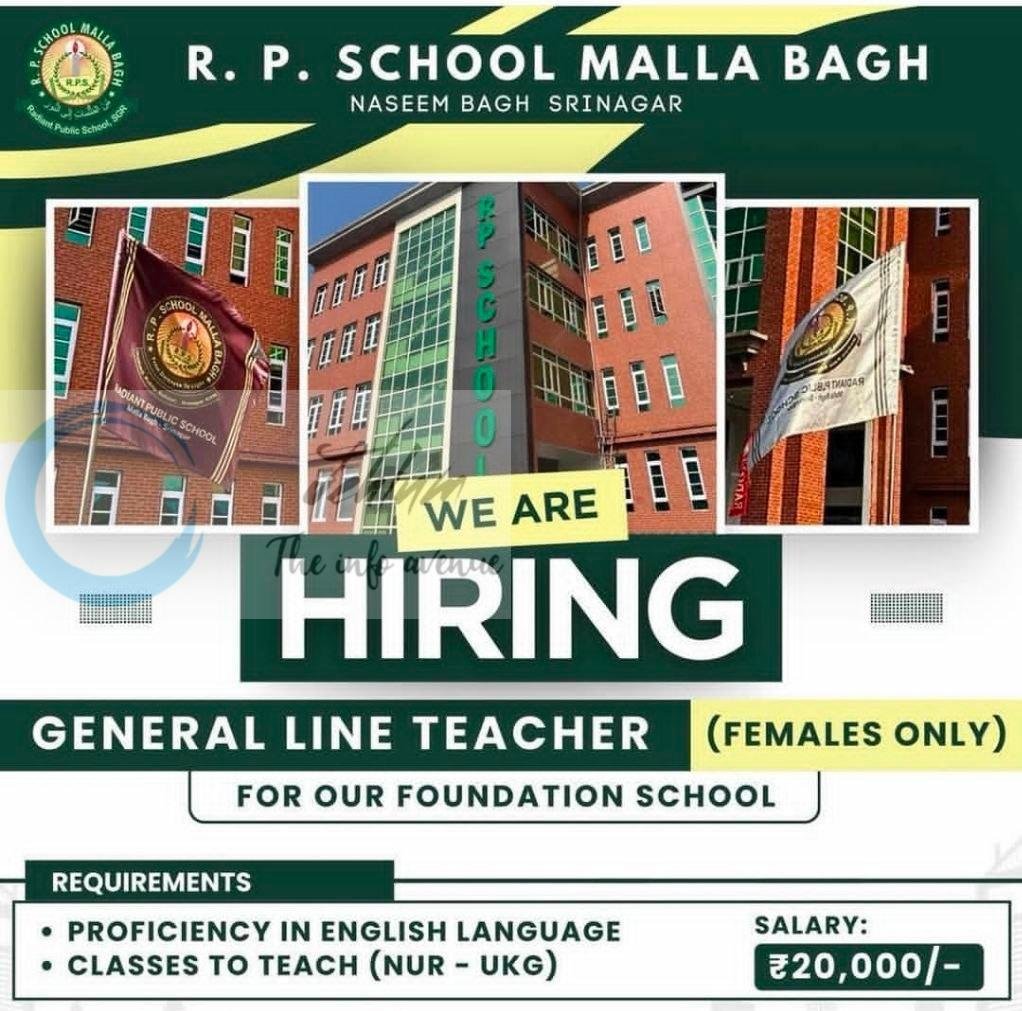 R P School Malla Bagh Srinagar General Line Teacher job opportunities 2026