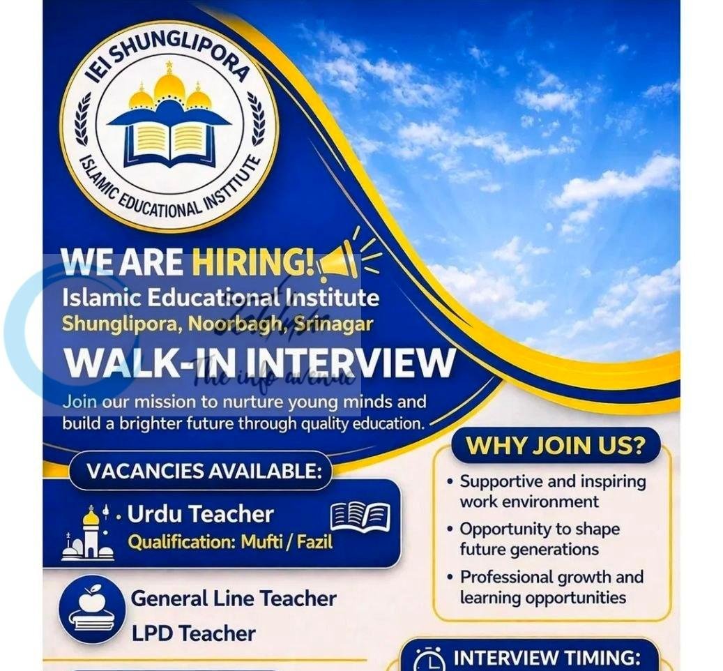 Islamic Educational Institute IEI Shunglipora Noorbagh Srinagar Urdu Teacher General Line Teacher job opportunities 2026