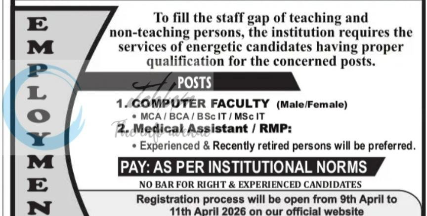Iqra Educational Institute IEI Bemina Srinagar Computer Faculty Medical Assistant job opportunities 2026