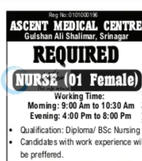 Ascent Medical Centre AMC Srinagar Nurse job opportunities 2026