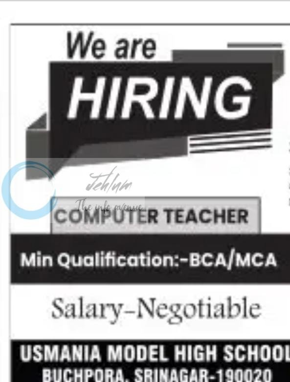 USMANIA MODEL HIGH SCHOOL UMHS SRINAGAR COMPUTER TEACHER JOB OPPORTUNITIES 2026