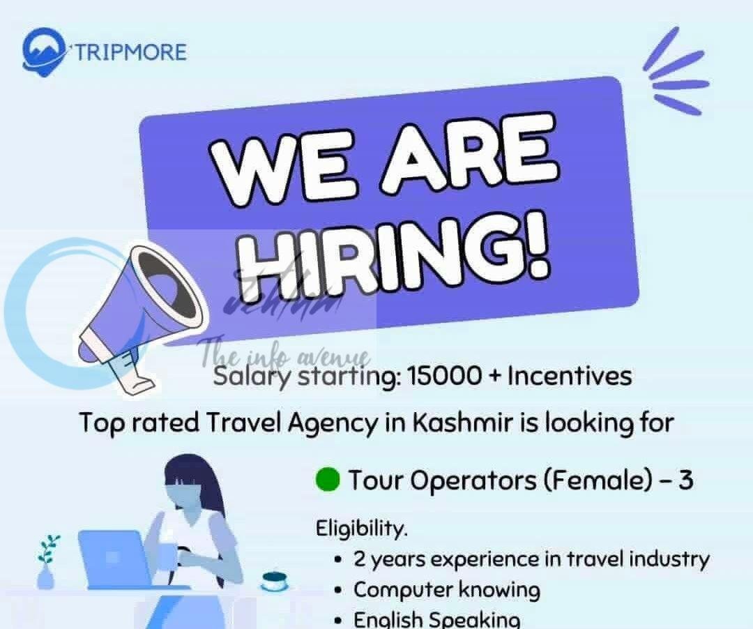 TripMore Srinagar Tour Operators job opportunities 2026