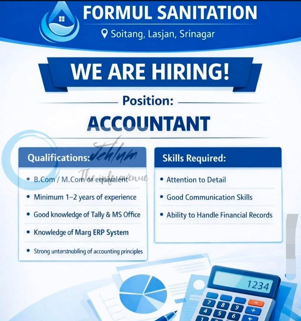 Formul Sanitation Srinagar Accountant job opportunities 2026