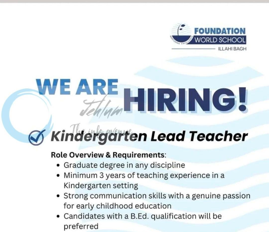 Foundation World School FWS Illahi Bagh Srinagar Kindergarten Lead Teacher job opportunities 2026