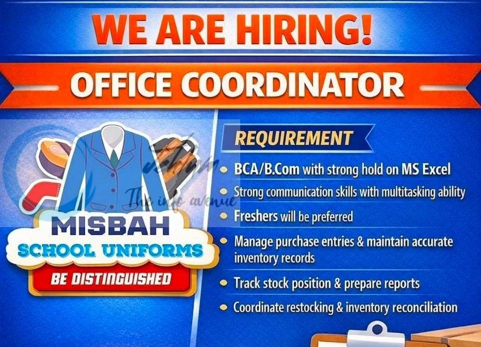 Misbah School Uniforms MSU Srinagar Office Coordinator job opportunities 2026