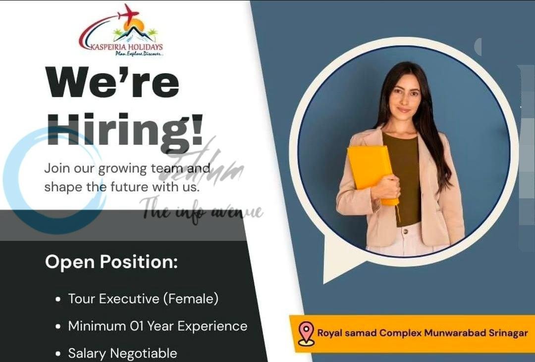 Kaspeiria Holidays Srinagar Tour Executive job opportunities 2026