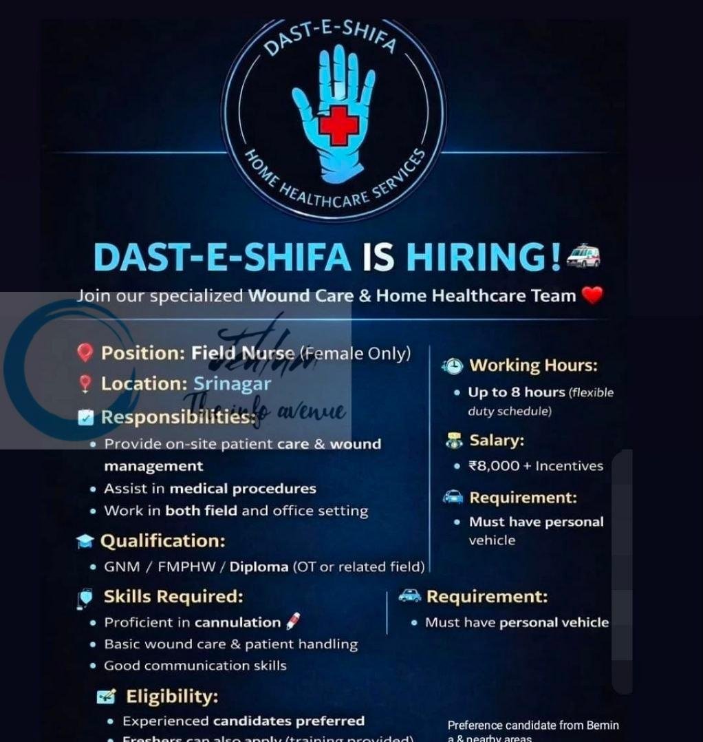 Dast-E-Shifa Srinagar Field Nurse job opportunities 2026