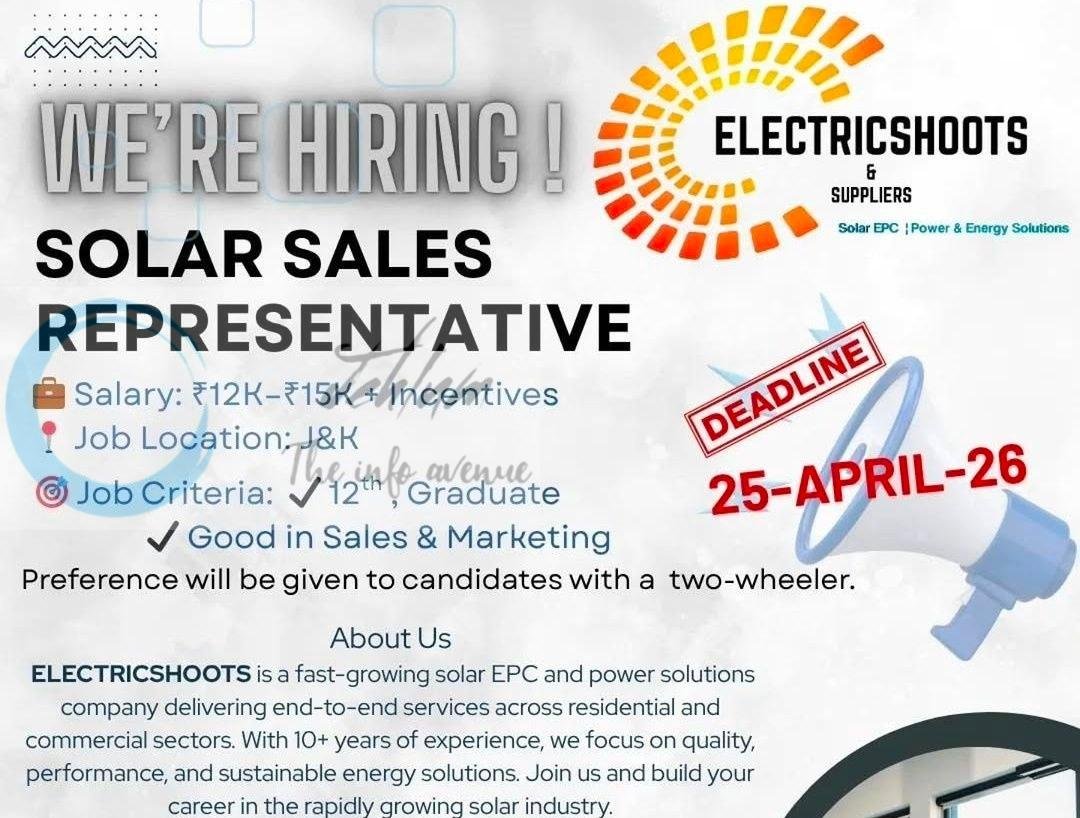 Electricshoots and Suppliers Srinagar Solar Sales Representative job opportunities 2026