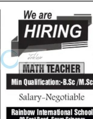 Rainbow International School RIS Srinagar Math Teacher job opportunities 2026