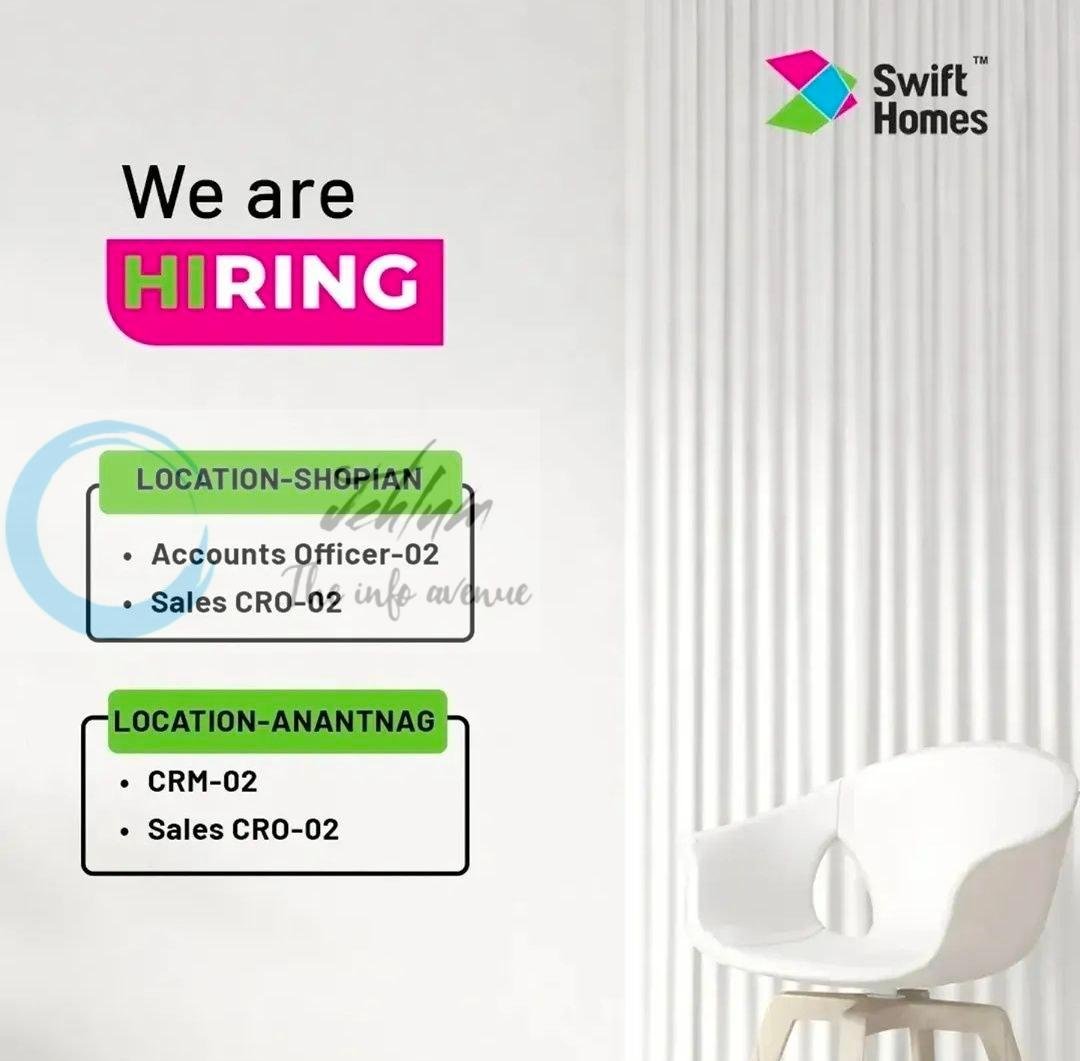 Swift Homes Shopian Accounts Officer Sales CRO CRM 2026