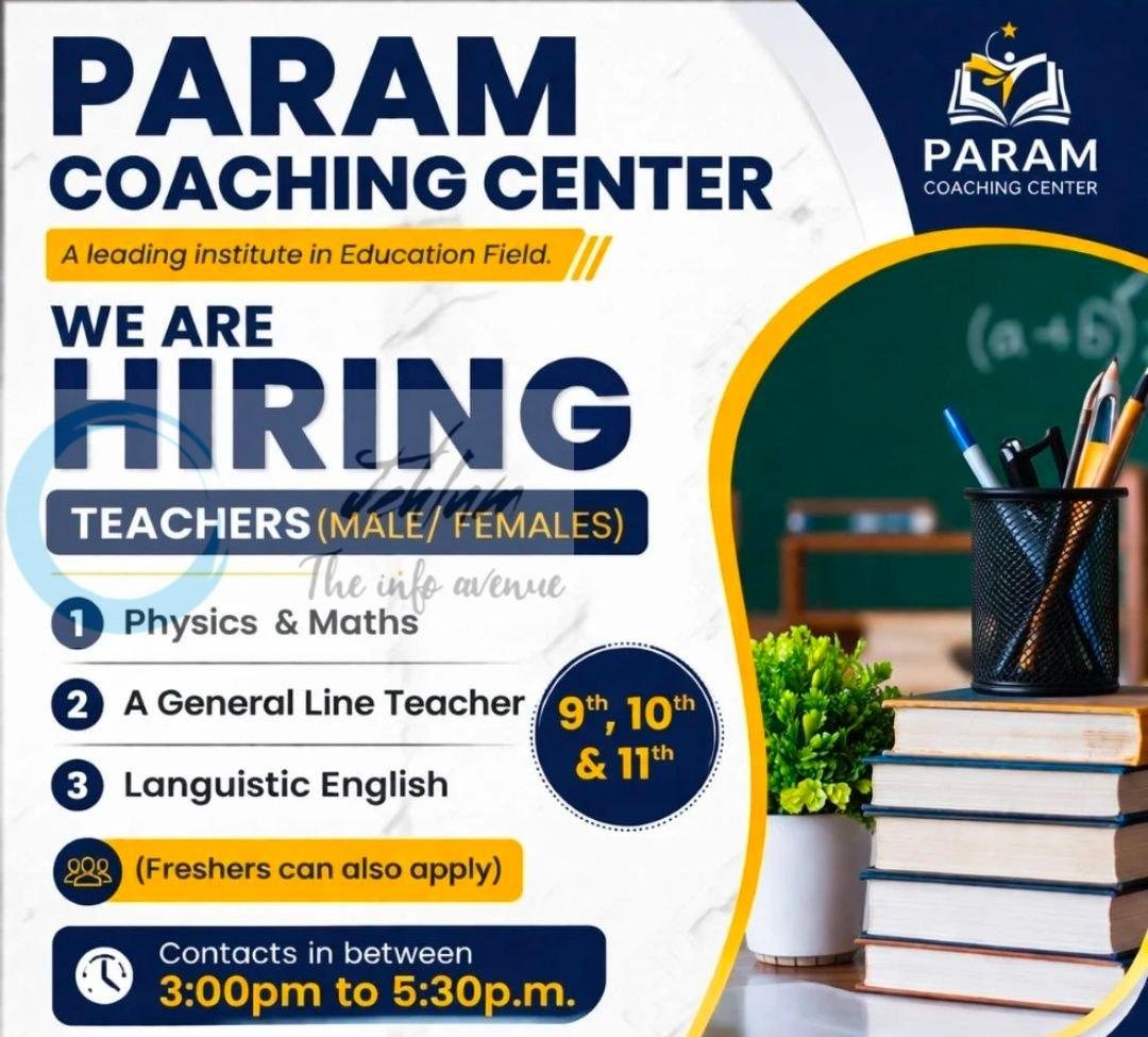 PARAM COACHING CENTER Srinagar Physics Maths General Line Teacher job opportunities 2026