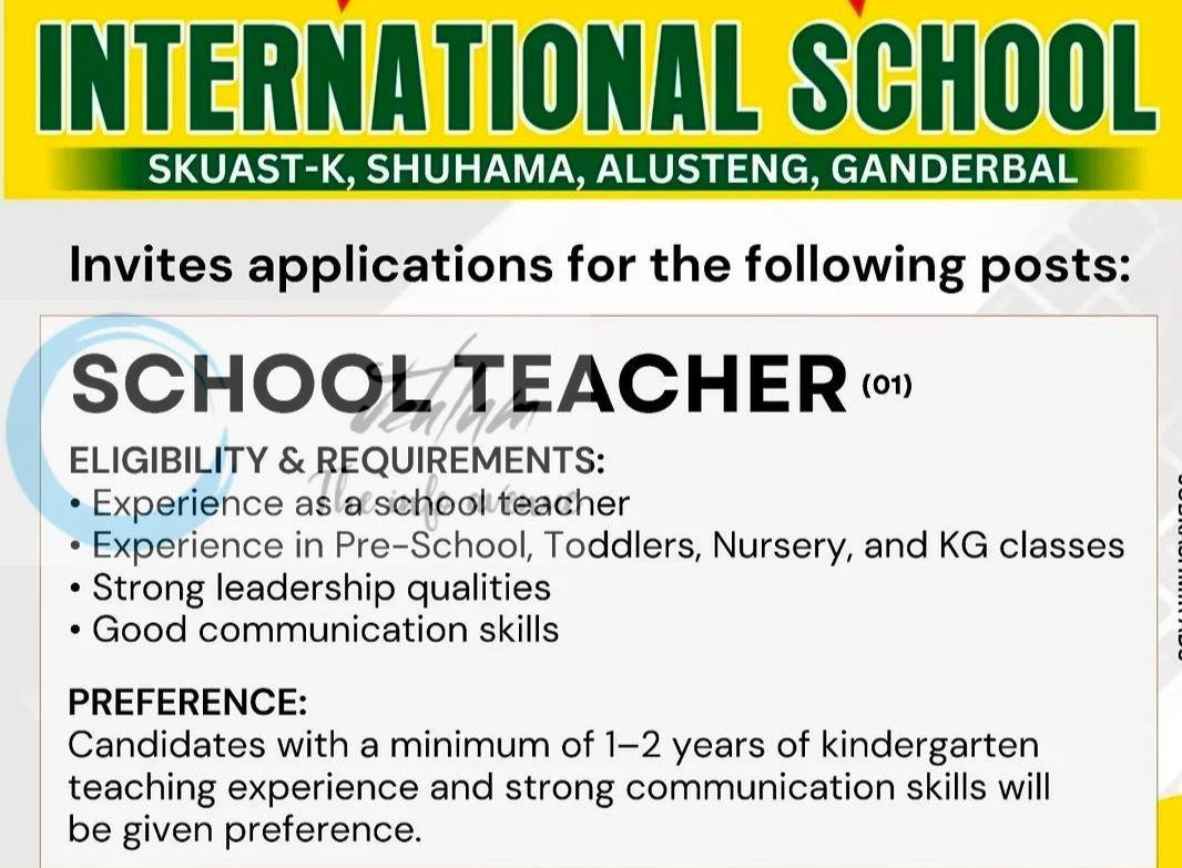 ROOTS INTERNATIONAL SCHOOL RIS Ganderbal School Teacher job opportunities 2026
