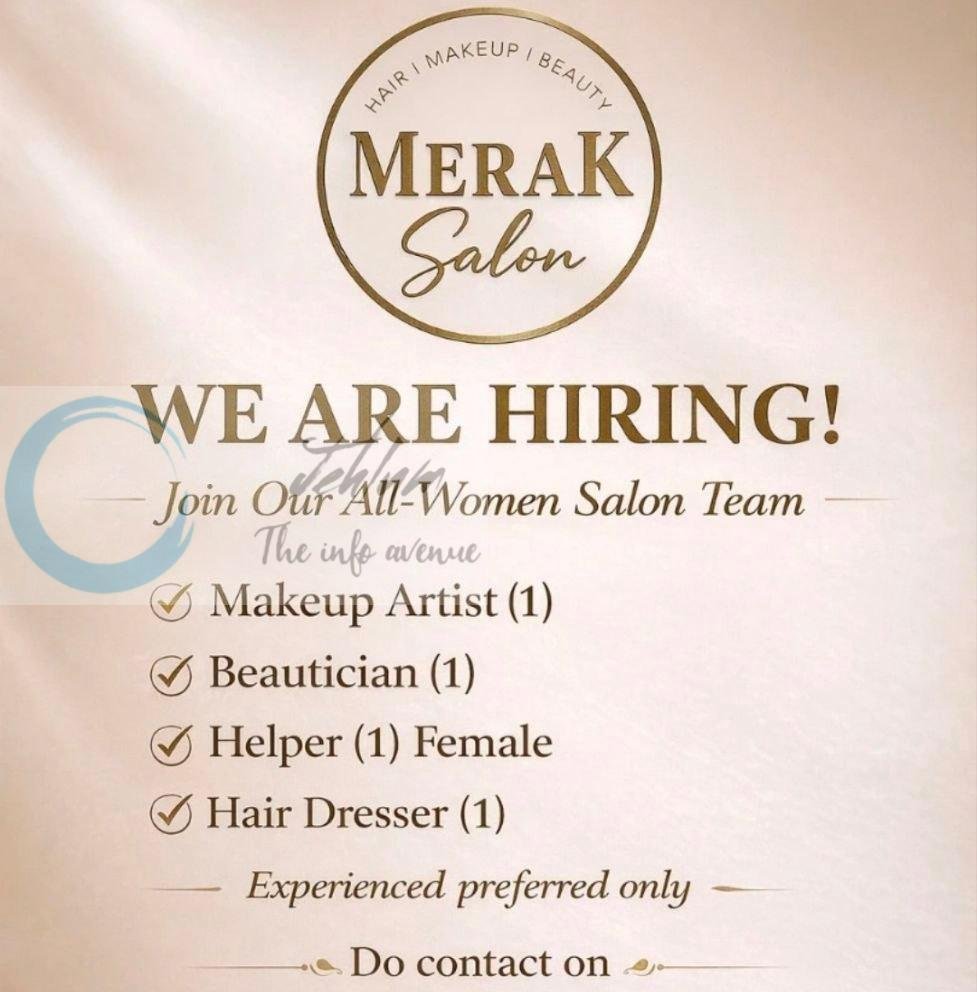 Merak Salon Srinagar Makeup Artist Beautician Hair Dress job opportunities 2026