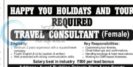 Happy You Holidays and Tours Srinagar Travel Consultant job opportunities 2026