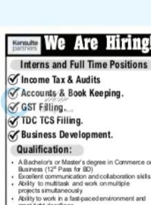 Konsulte Partners Srinagar Interns Accounts GST job opportunities 2026