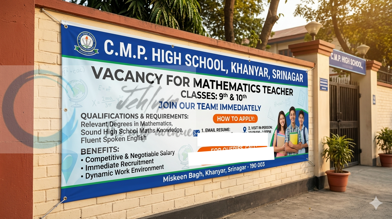 C M P High School khanyar Srinagar Mathematics Teacher job opportunities 2026