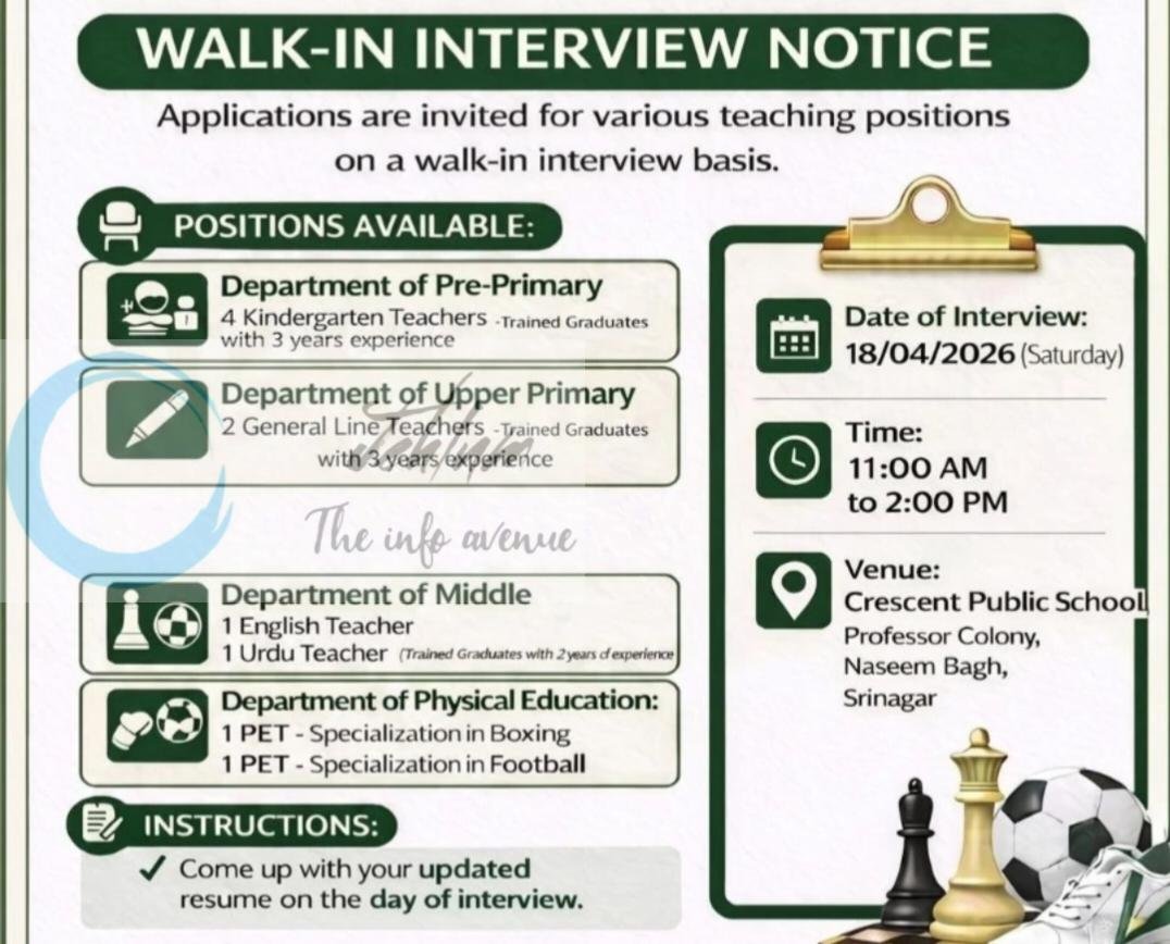 Crescent Public School CPS Srinagar Jobs Openings 2026