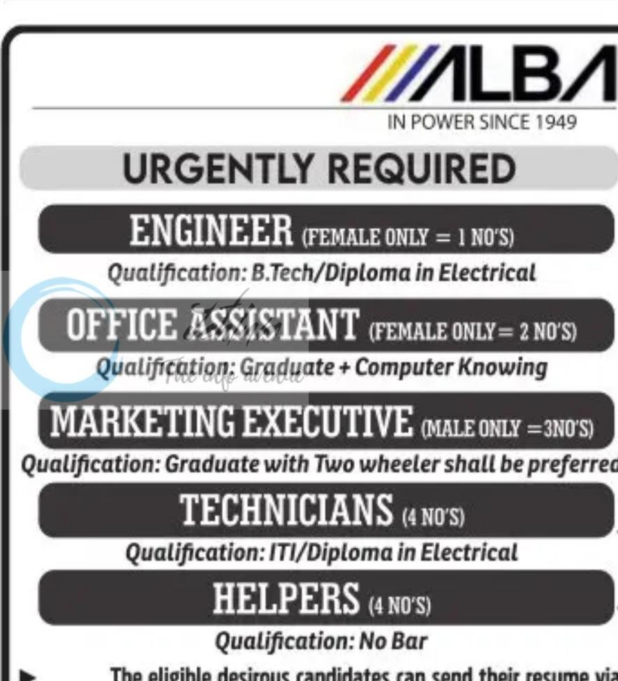 ALBA ENGINEER OFFICE ASSISTANT MARKETING EXECUTIVE JOB OPPORTUNITIES 2026