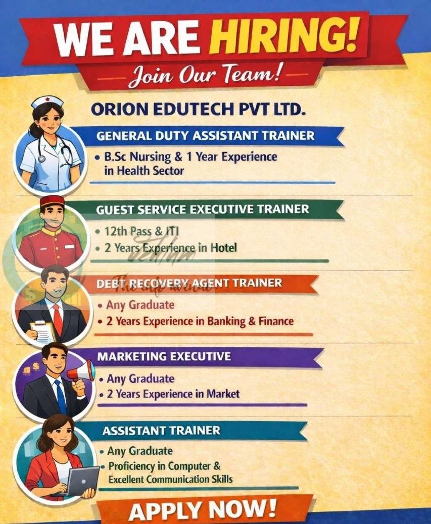 ORION EDUTECH PVT LTD Budgam GDA Trainer Assistant Trainer Marketing Executive job opportunities 2026