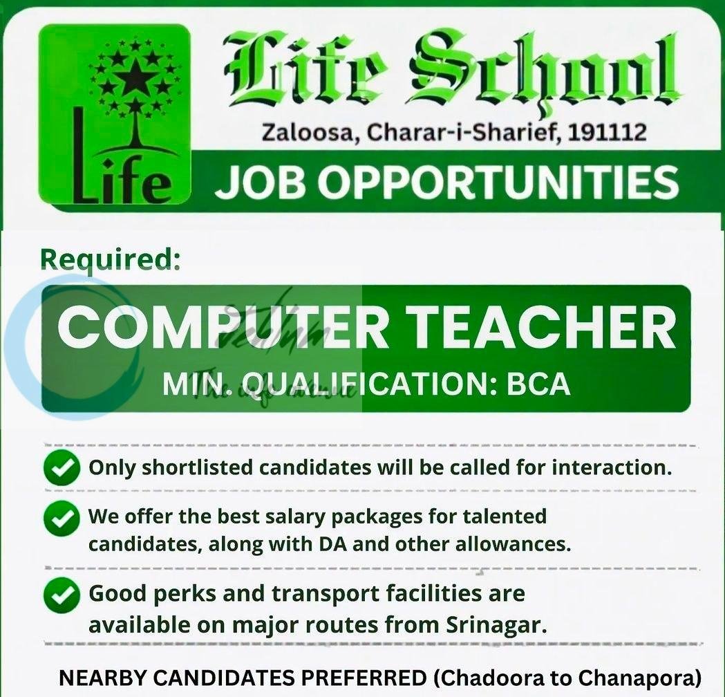 Life School LS Charar-i-Sharief Computer Teacher job opportunities 2026