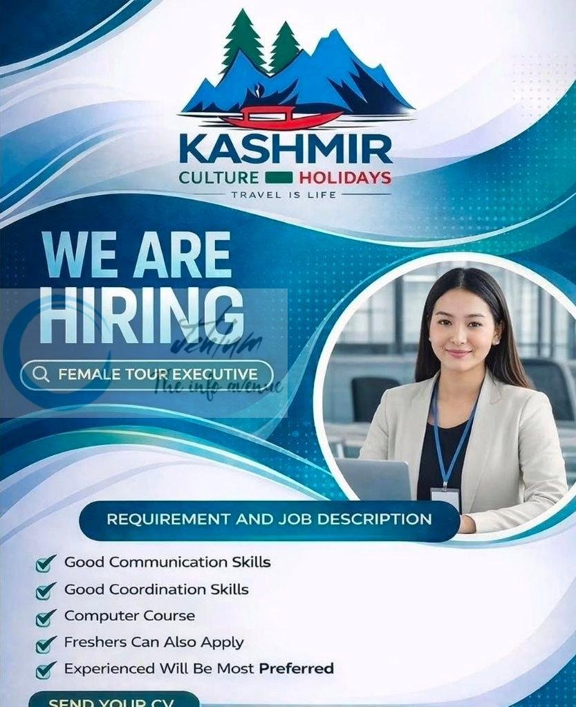 Kashmir Culture Holidays Srinagar Female Tour Executive job opportunities 2026