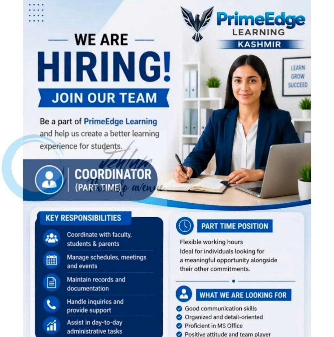 PrimeEdge Learning Kashmir Coordinator Srinagar job opportunities 2026