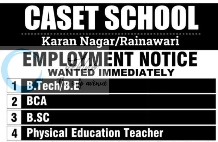 CASET School Srinagar teaching job opportunities 2026