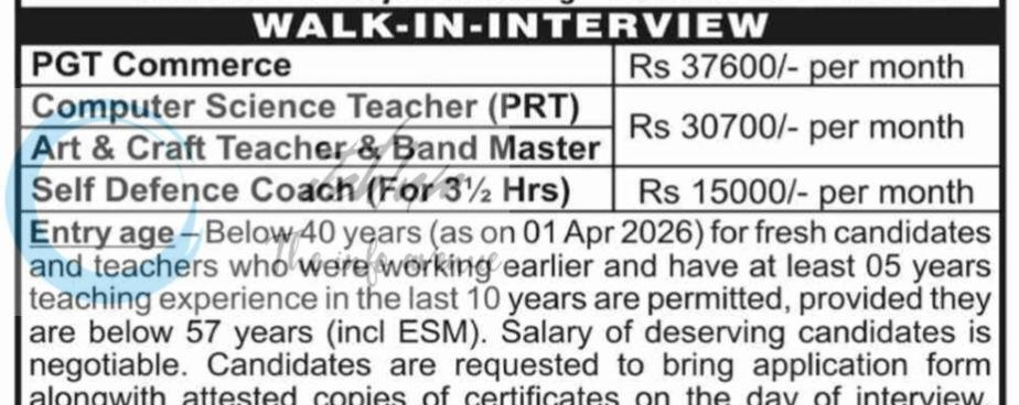 ARMY PUBLIC SCHOOL APS BD BARI Samba Walk-in Interview Notice 2026