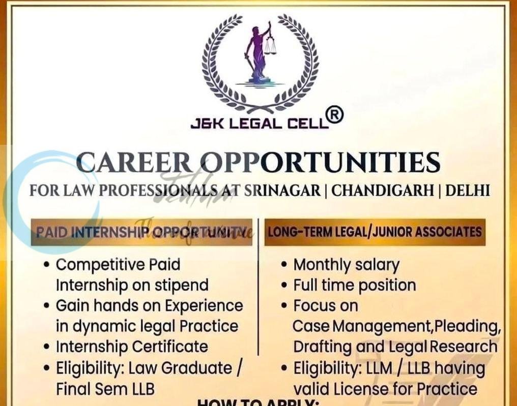 J and K Legal Cell Srinagar Internship Junior Associate job opportunities notice 2026
