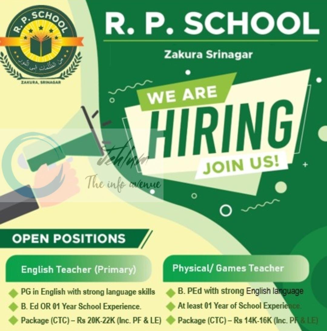 R P School Zakura Srinagar English Teacher Physical Games Teacher Jobs Openings 2026