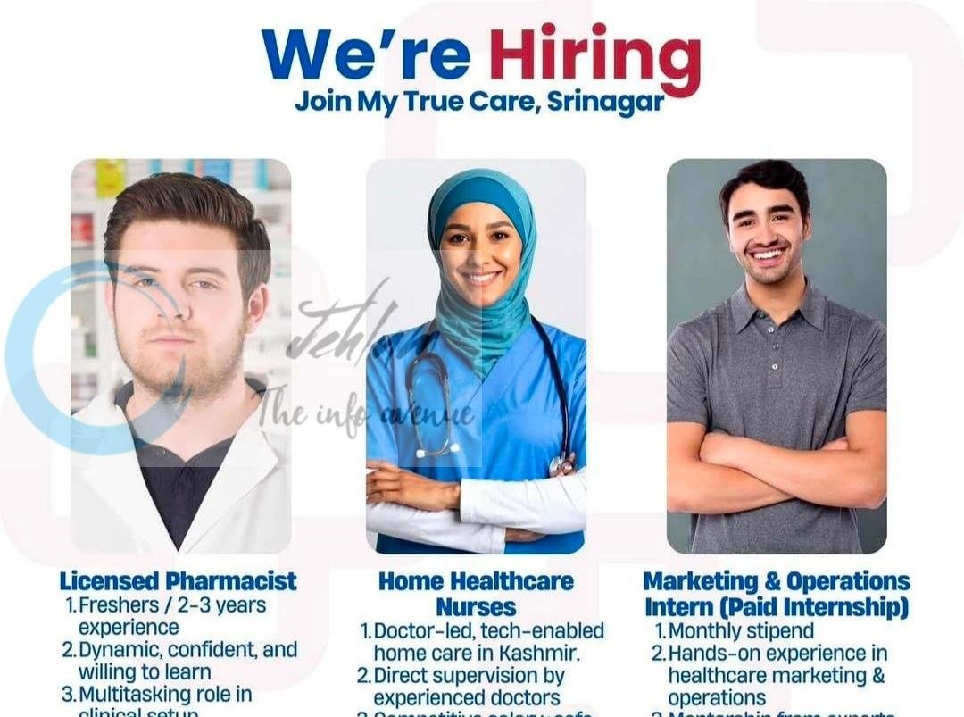 My True Care Srinagar Pharmacist Nurses Intern job opportunities 2026