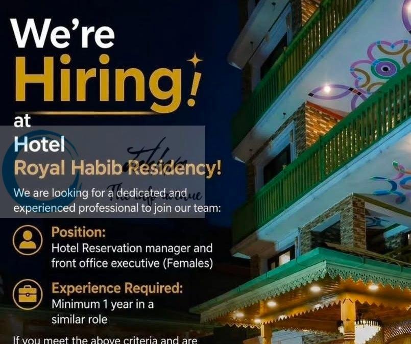 Hotel Royal Habib Residency RHR Srinagar Hotel Reservation manager Front office executive job opportunities 2026