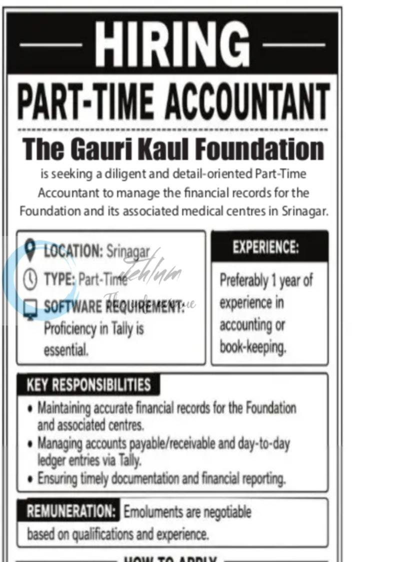 The Gauri Kaul Foundation Srinagar Part-Time Accountant job opportunities 2026
