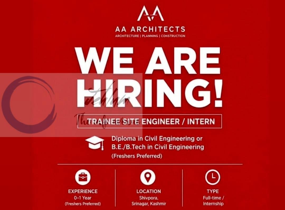 AA Architects Srinagar Trainee Site Engineer job opportunities 2026