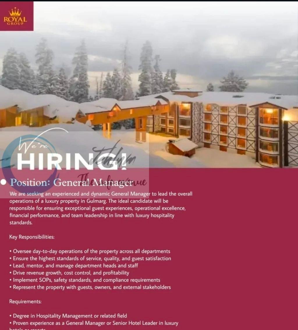 Royal Group Gulmarg General Manager job opportunities 2026