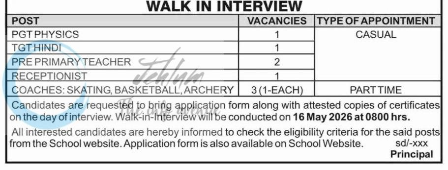 Army Public School Miran Sahib Jammu faculty job opportunities 2026