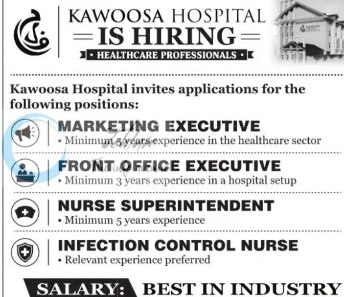 Kawoosa Hospital Marketing Executive/Front Office Executive/Nurse Superintendent job opportunities 2026